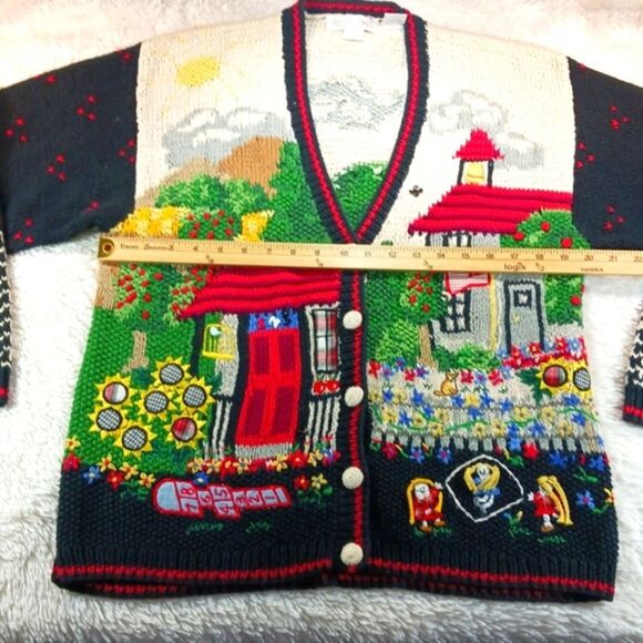 Heirloom Hand Knit Spring Time Americana Granny Core Embellished Cardigan XL.... - Picture 8 of 13